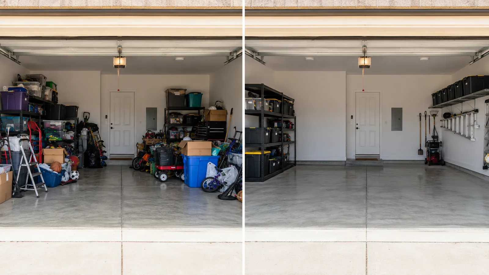 Garage transformation - cluttered to clean organized space