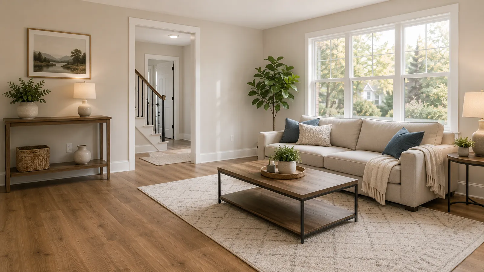 Vacation rental living room cleaned and guest-ready after StarPro MKE turnover cleaning