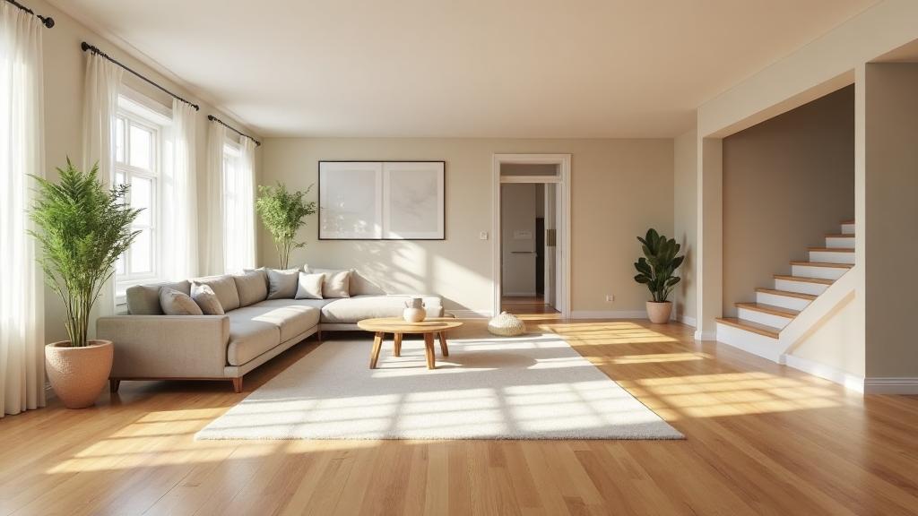 Bright, spacious living room in a larger single-family home with natural daylight and open layout