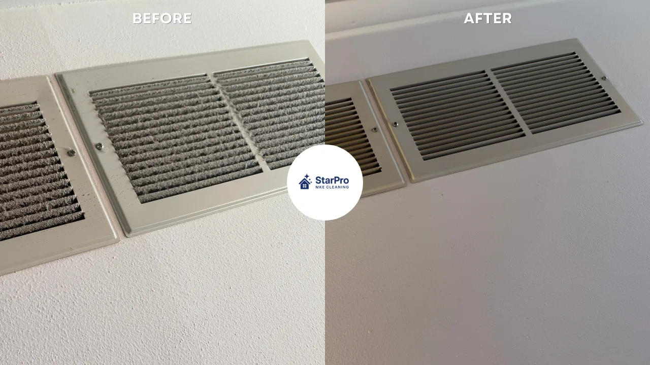 Real Star Pro detail clean: air vent covers caked with dust before, fully cleaned after